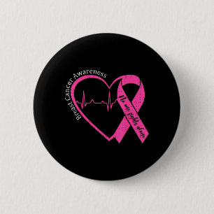 Breast Cancer Awareness Heart Pink Ribbon Support Button