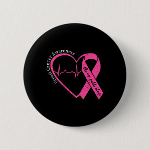 Breast Cancer Awareness Heart Pink Ribbon Support Button
