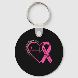 Breast Cancer Awareness Heart Pink Ribbon Support Keychain