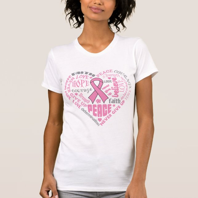 Breast Cancer Awareness Heart Words T-Shirt (Front)