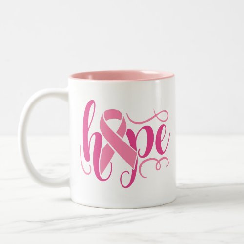 Breast Cancer Awareness Hope Pink Modern Script Two_Tone Coffee Mug