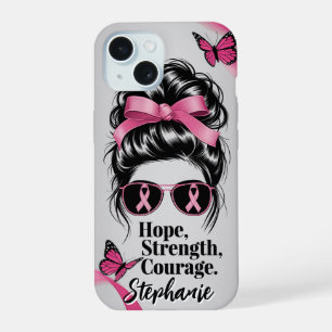 Breast Cancer Awareness Hope Strength Courage iPhone 15 Case
