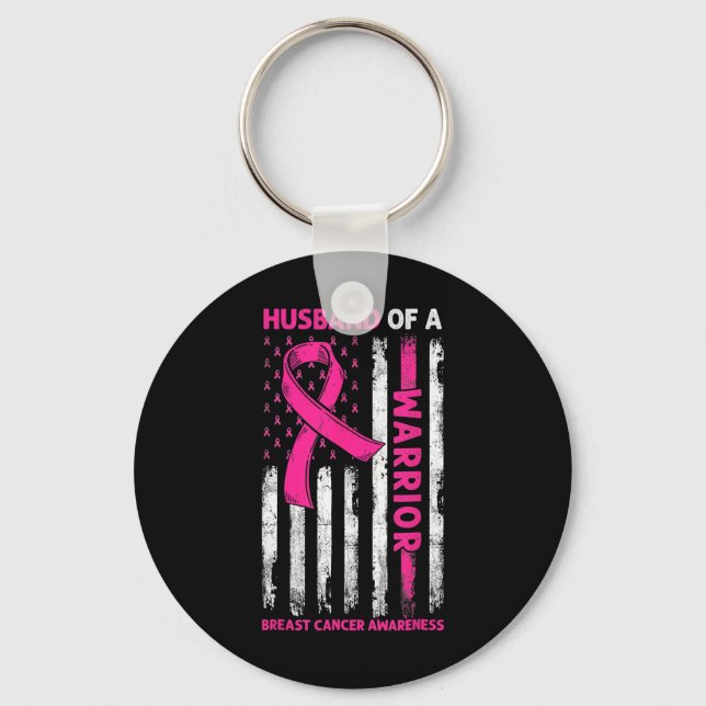 Breast Cancer Awareness Husbynd Of A Warrior Ameri Keychain (Front)