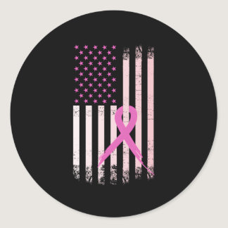 Breast Cancer Awareness K Ribbon American Flag Usa Classic Round Sticker