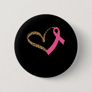 Breast Cancer Awareness Leopard Print Heart Pink Button
