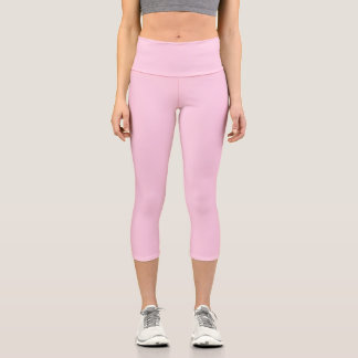 Breast cancer awareness light pink solid color capri leggings