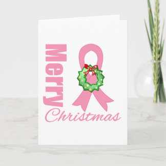 Breast Cancer Awareness Merry Christmas Ribbon Holiday Card