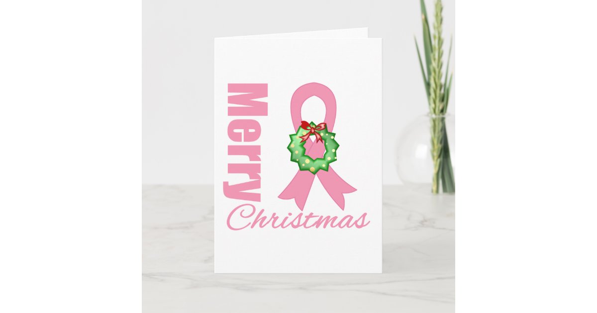 Breast Cancer Awareness Merry Christmas Ribbon Holiday Card Zazzle