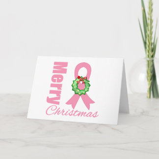 Breast Cancer Awareness Merry Christmas Ribbon Holiday Card