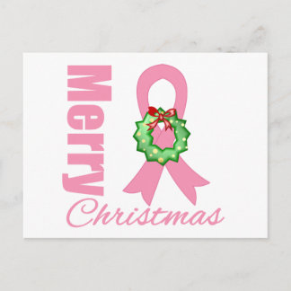 Breast Cancer Awareness Merry Christmas Ribbon Holiday Postcard