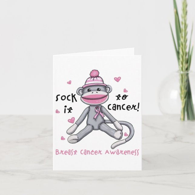 Breast Cancer Awareness Monkey Sock It To Cancer  Card (Front)