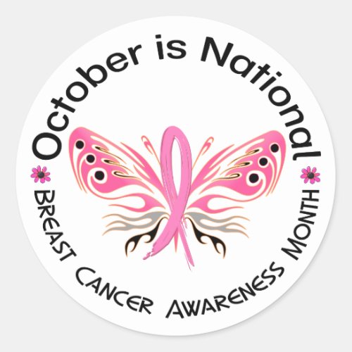 Breast Cancer Awareness Month Butterfly 33 Classic Round Sticker