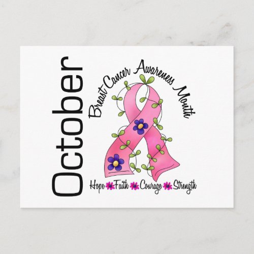 Breast Cancer Awareness Month Flower Ribbon 1 Postcard