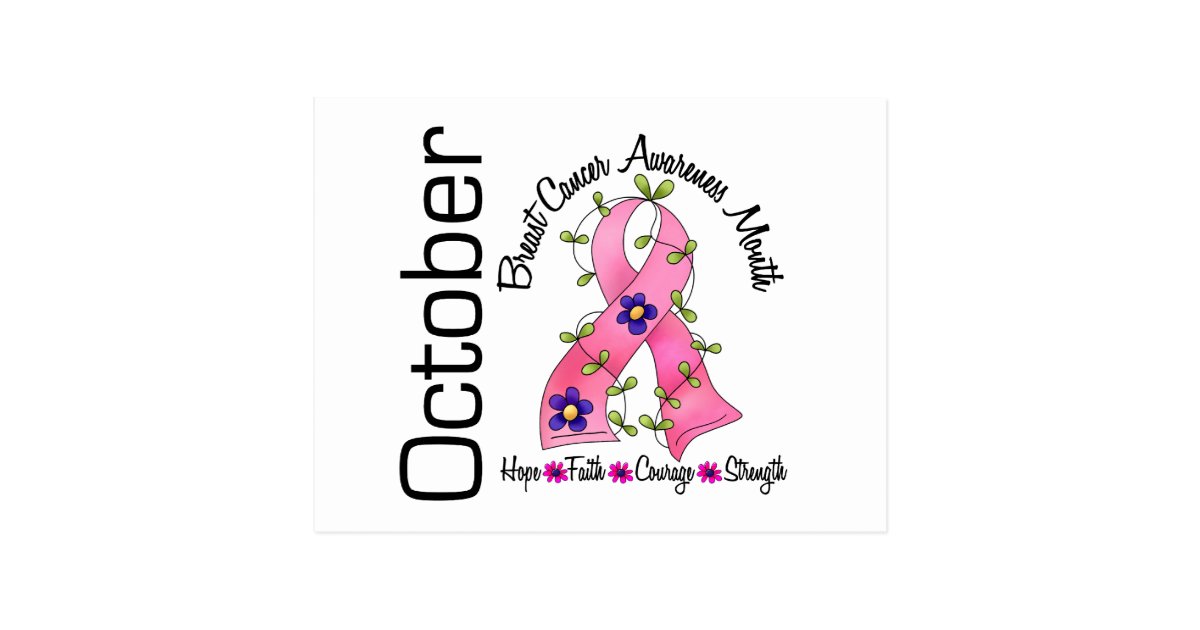 Breast Cancer Awareness Month Flower Ribbon 1 Postcard | Zazzle.com