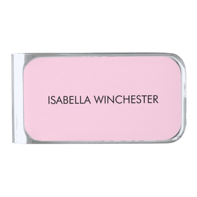 Breast cancer awareness month light pink custom silver finish money clip (Front)