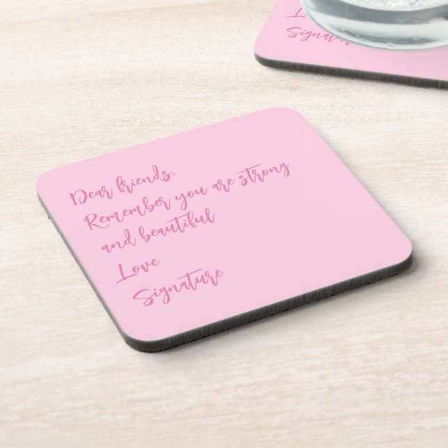 Breast Cancer Awareness month pink custom quote Beverage Coaster (Left Side)