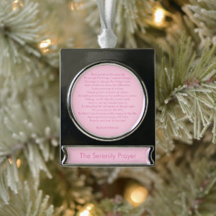 Breast cancer awareness month pink custom quote silver plated banner ornament