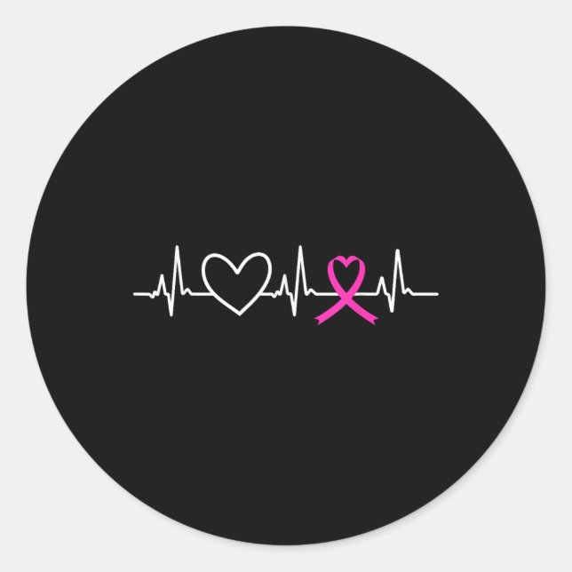 Breast Cancer Awareness Month Pink Ribbon Heartbea Classic Round Sticker (Front)