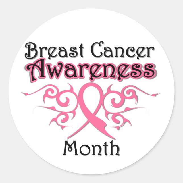 Breast Cancer Awareness Month Tribal Ribbon Classic Round Sticker (Front)