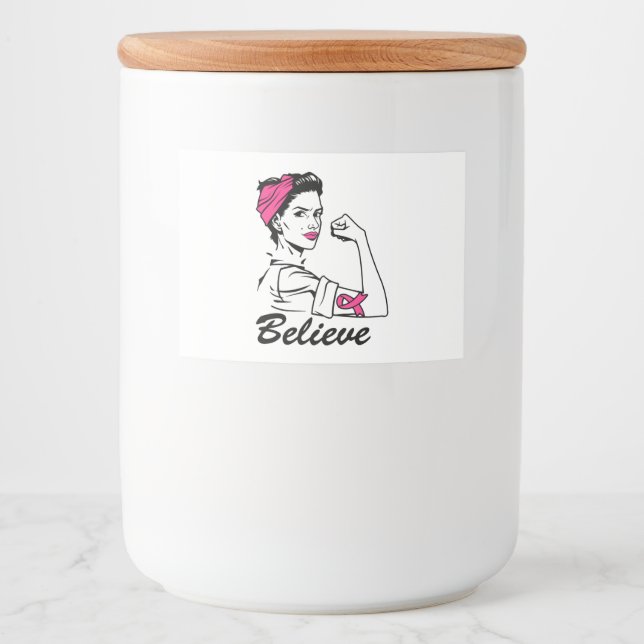 Breast Cancer Awareness Month Women's Believe Pink Food Label (Front)
