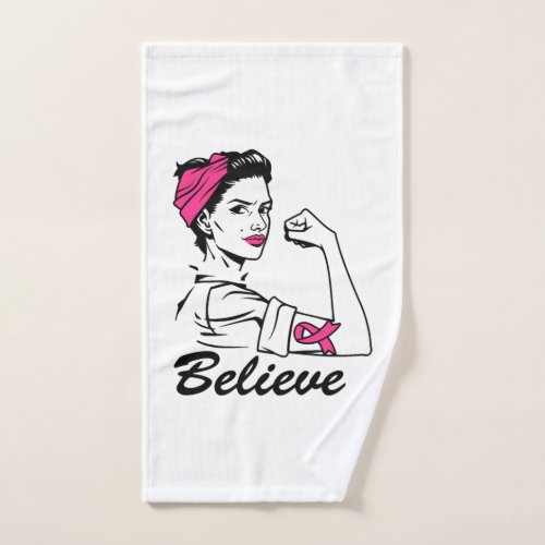 Breast Cancer Awareness Month Womens Believe Pink Hand Towel