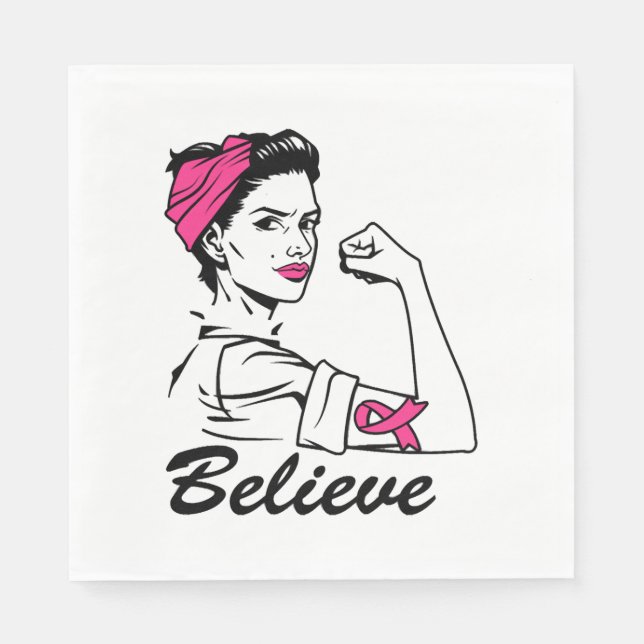 Breast Cancer Awareness Month Women's Believe Pink Napkins (Front)