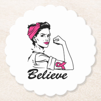 Breast Cancer Awareness Month Women's Believe Pink Paper Coaster