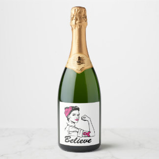 Breast Cancer Awareness Month Women's Believe Pink Sparkling Wine Label