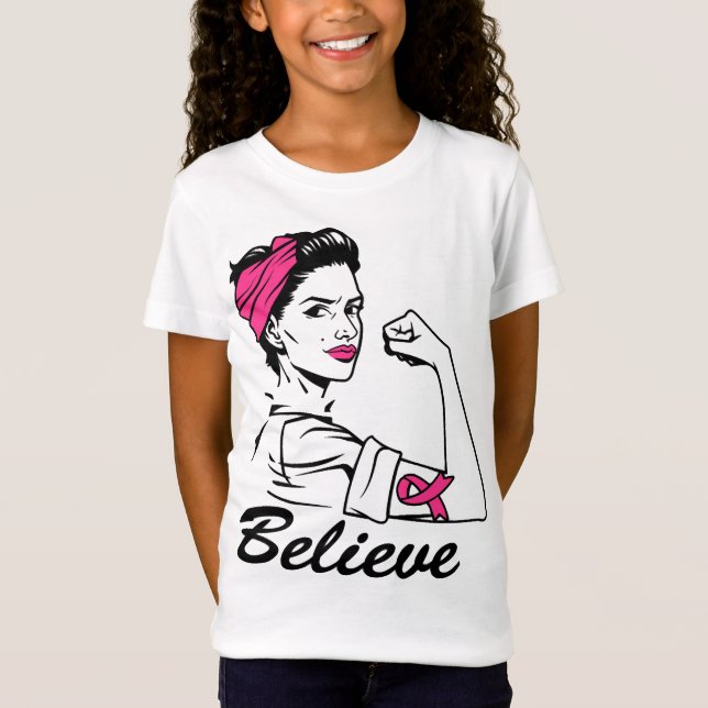 Breast Cancer Awareness Month Women's Believe Pink T-Shirt (Front)