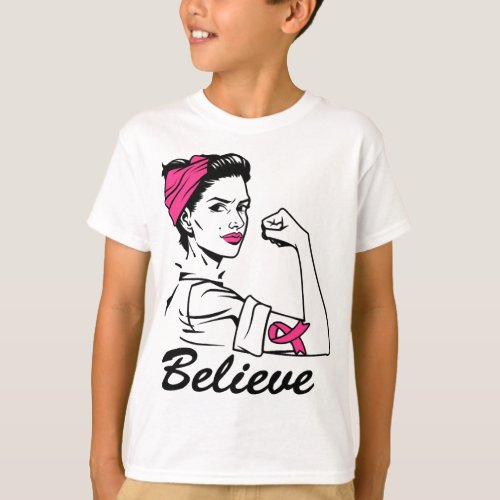 Breast Cancer Awareness Month Womens Believe Pink T_Shirt