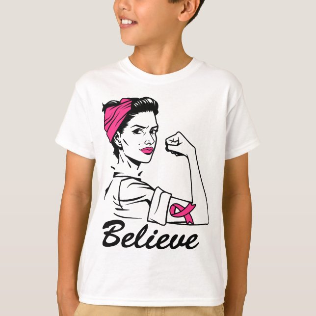 Breast Cancer Awareness Month Women's Believe Pink T-Shirt (Front)