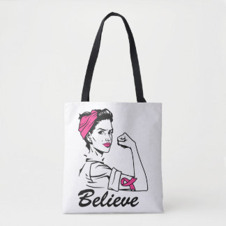 Breast Cancer Awareness Month Women's Believe Pink Tote Bag