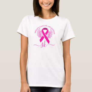 Breast Cancer Awareness Name Monogram Pink Ribbon T-Shirt