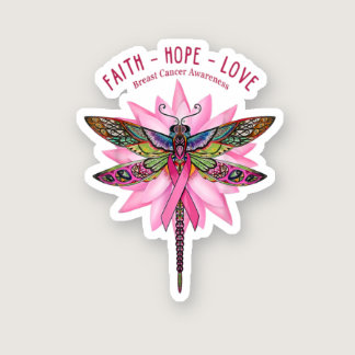 Breast Cancer Awareness Native Dragonfly Faith Hop Sticker