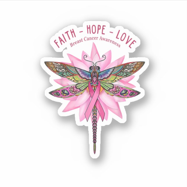Breast Cancer Awareness Native Dragonfly Faith Hop Sticker (Front)