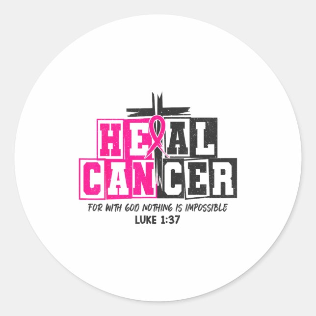 Breast Cancer Awareness Nk Ribbon Heal Cancer Chri Classic Round Sticker (Front)