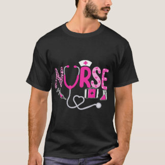 Breast Cancer Awareness Nurse Pink Ribbon Stethosc T-Shirt