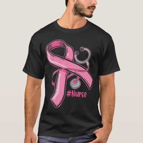 Breast Cancer Awareness Nurse Stethoscope Pink Rib T_Shirt