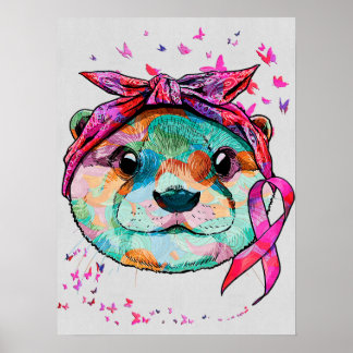 Breast Cancer Awareness Otter Pink Ribbon Cancer S Poster