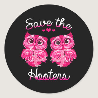 Breast Cancer Awareness Owl Save The Hooters Pink Classic Round Sticker