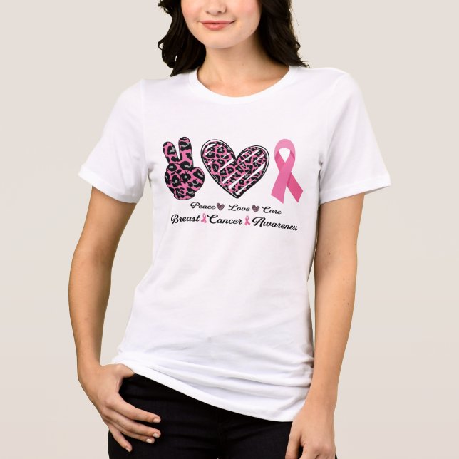 Breast Cancer Awareness Peace Love Cure Pink Tri-Blend Shirt (Front)