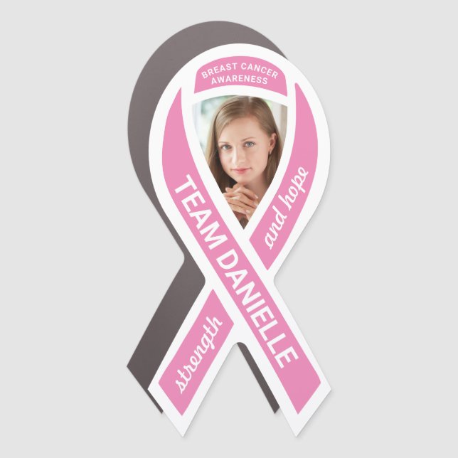 Breast Cancer Awareness Photo Pink Ribbon Car Magnet (Front)