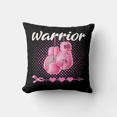 Breast Cancer Awareness Pink Boxing Gloves Warrior Throw Pillow