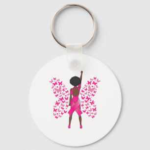 Breast Cancer Awareness Pink Butterflies African A Keychain