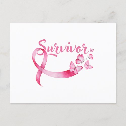 Breast Cancer Awareness Pink Butterflies Ribbon Announcement Postcard