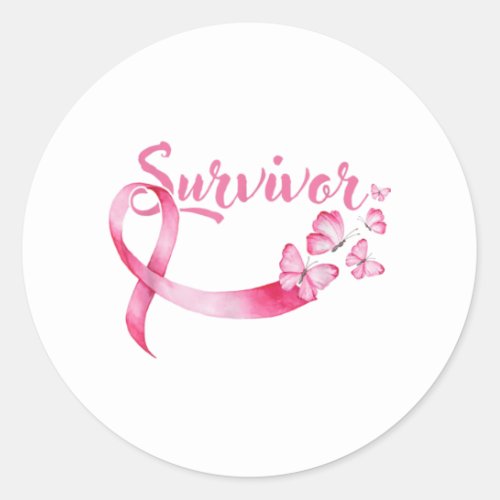 Breast Cancer Awareness Pink Butterflies Ribbon Classic Round Sticker