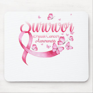 Breast Cancer Awareness Pink Butterflies Ribbon Mouse Pad