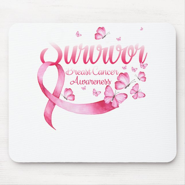 Breast Cancer Awareness Pink Butterflies Ribbon Mouse Pad (Front)