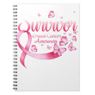 Breast Cancer Awareness Pink Butterflies Ribbon Notebook