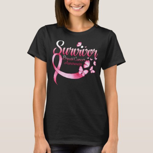 Breast Cancer Awareness Pink Butterflies Ribbon Su T_Shirt